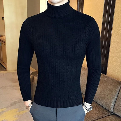 Winter High Neck Thick Warm Sweater Men Slim Fit Pullover Knitwear 8