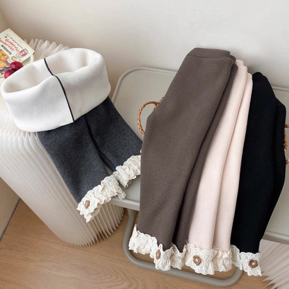 Cute Baby Girls Thermal Leggings Spring Autumn Winter Lace Flower Skinny Pants Simplicity Tight Trousers Children Warm