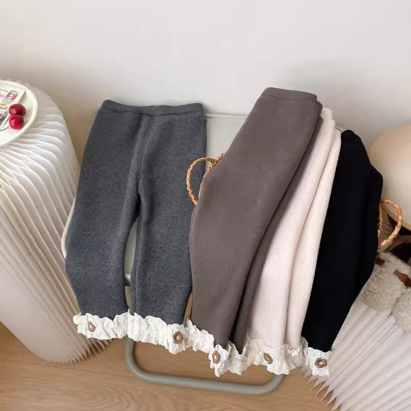 Cute Baby Girls Thermal Leggings Spring Autumn Winter Lace Flower Skinny Pants Simplicity Tight Tro 3