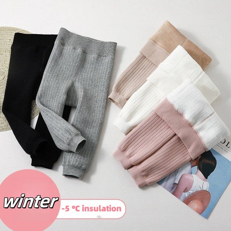 Winter Warm Toddler Girl Clothes Fleece Lined Leggings High Cotton Solid Color Tights Stretch Pants Cozy Winter Wear