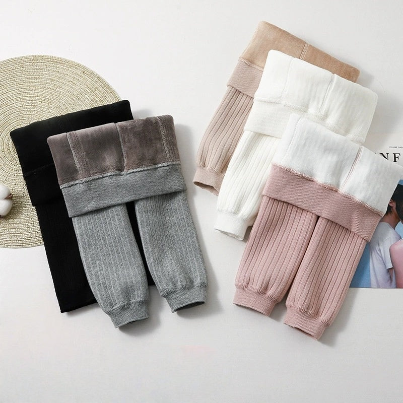 Winter Warm Toddler Girl Clothes Fleece Lined Leggings High Cotton Solid Color Tights Stretch Pants Cozy Winter Wear