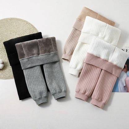 Winter Warm Toddler Girl Clothes Fleece Lined Leggings High Cotton Solid Color Tights Stretch Pants Cozy Winter Wear