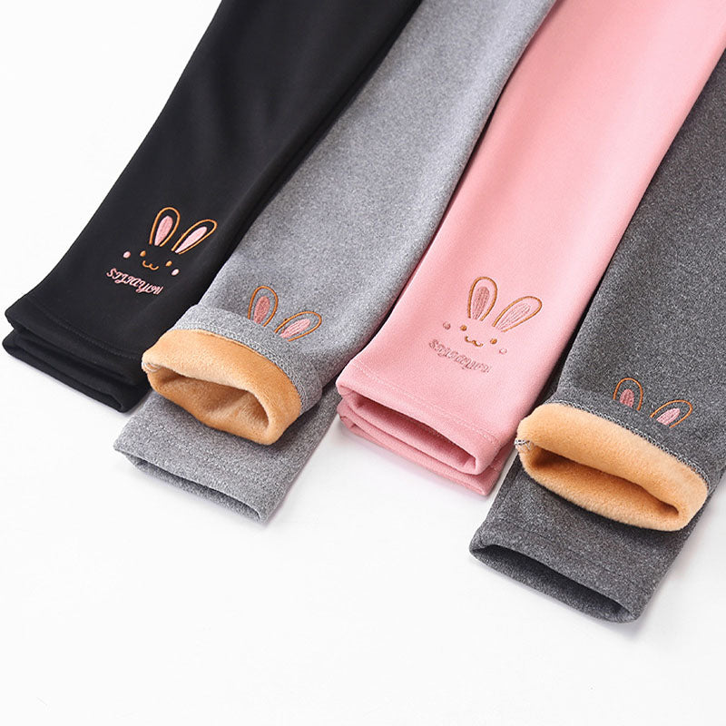 Cute Fond Rabbit Girls Leggings Autumn Winter Thick Warm Plus Soft Lined Children Kids Baby Bottom Pants