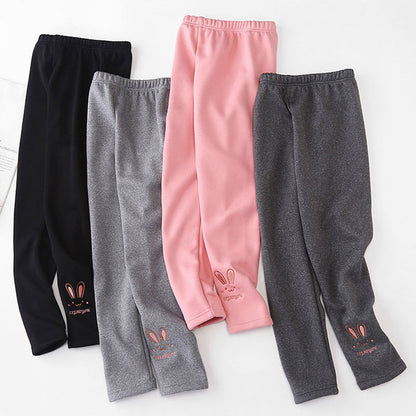 Cute Fond Rabbit Girls Leggings Autumn Winter Thick Warm Plus Soft Lined Children Kids Baby Bottom Pants