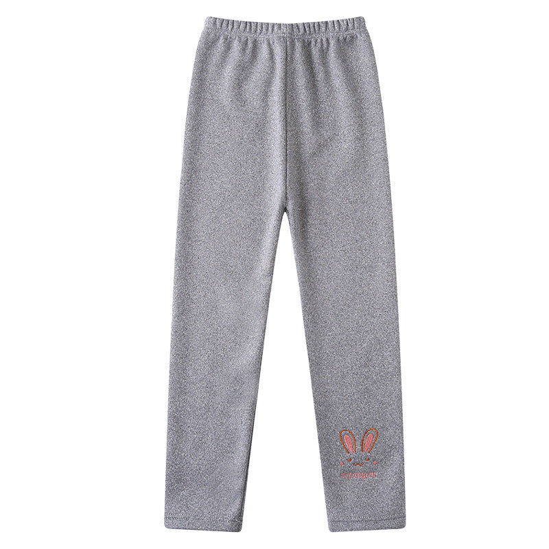 Cute Fond Rabbit Girls Leggings Autumn Winter Thick Warm Plus Soft Lined Children Kids Baby Bottom Pants