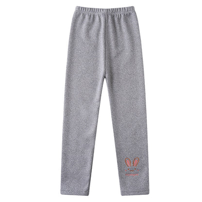 Cute Fond Rabbit Girls Leggings Autumn Winter Thick Warm Plus Soft Lined Children Kids Baby Bottom Pants