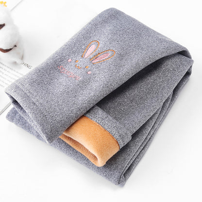 Cute Fond Rabbit Girls Leggings Autumn Winter Thick Warm Plus Soft Lined Children Kids Baby Bottom Pants