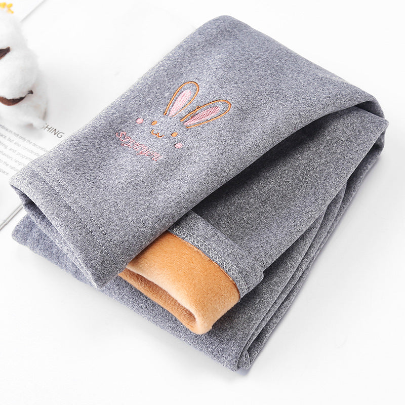 Cute Fond Rabbit Girls Leggings Autumn Winter Thick Warm Plus Soft Lined Children Kids Baby Bottom Pants