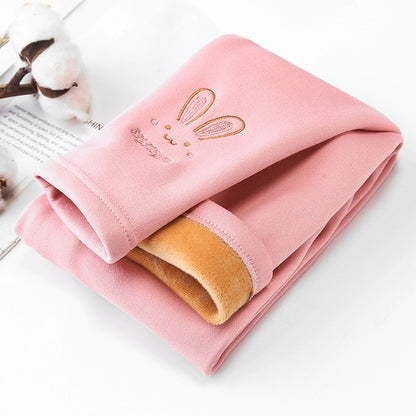 Cute Fond Rabbit Girls Leggings Autumn Winter Thick Warm Plus Soft Lined Children Kids Baby Bottom Pants