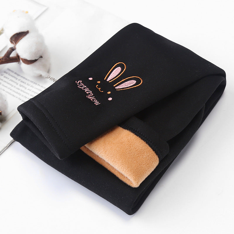 Cute Fond Rabbit Girls Leggings Autumn Winter Thick Warm Plus Soft Lined Children Kids Baby Bottom Pants