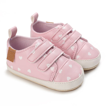 Meckior Baby Boy Girl PU Leather Sneakers, Non-Slip Lightweight First Walker Infant Crib Shoes with Rubber Sole