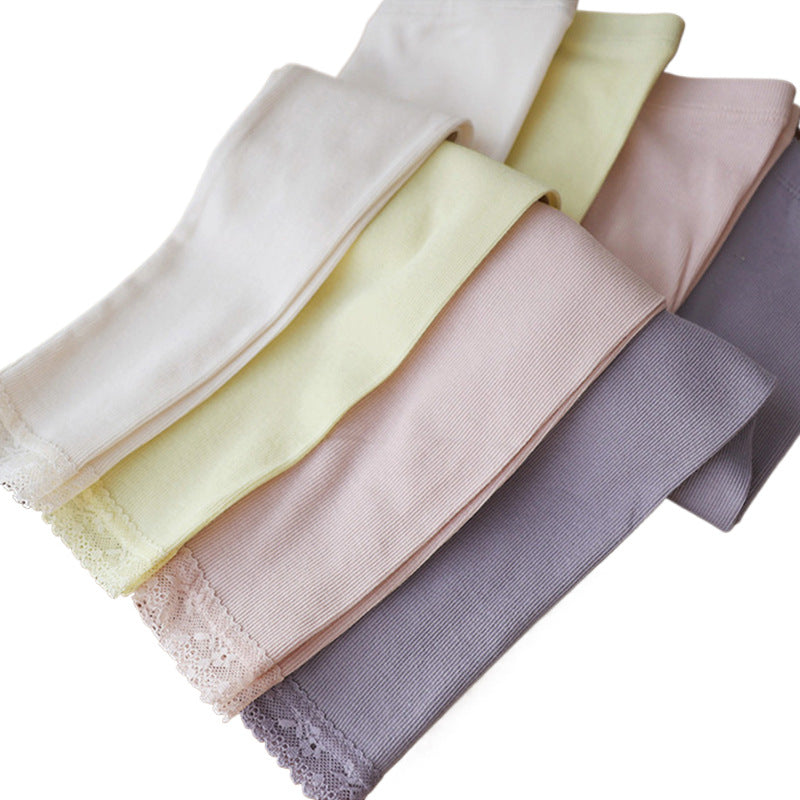 New Autumn Infant Baby Girls Pants Korean Plain Colored Toddler Kids Girls Leggings Elastic Waist Lace Trim 2-8Y Soft