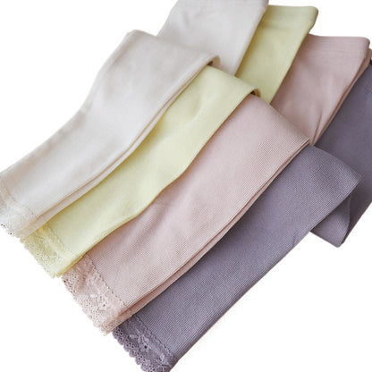 New Autumn Infant Baby Girls Pants Korean Plain Colored Toddler Kids Girls Leggings Elastic Waist Lace Trim 2-8Y Soft