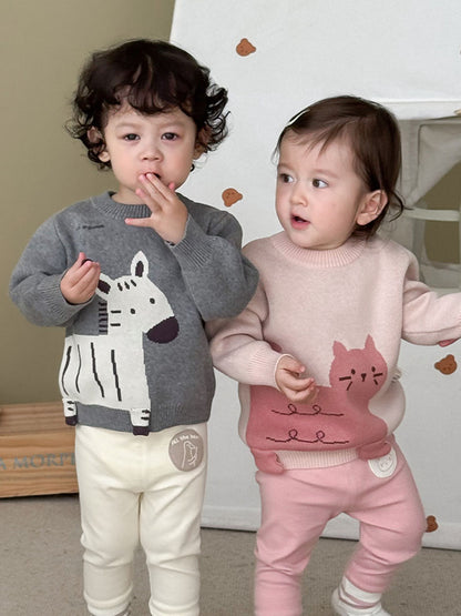 Cartoon Bear Cat Baby Girls Casual Pants Autumn Kid Patch Leggings 9M-5T, Loose Korean Stripe Trousers Everyday Wear