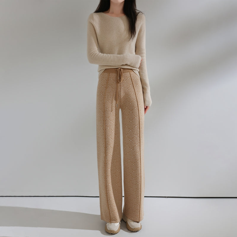 Autumn Winter Women Pants Basic Soft Casual Sashes Trousers Merino Wool Knitwear Stylish Korean Popular Pants