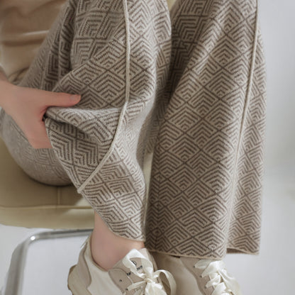Autumn Winter Women Pants Basic Soft Casual Sashes Trousers Merino Wool Knitwear Stylish Korean Popular Pants
