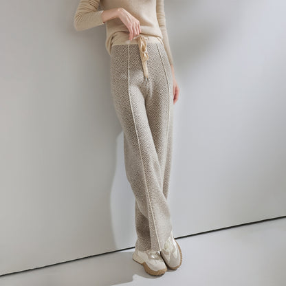 Autumn Winter Women Pants Basic Soft Casual Sashes Trousers Merino Wool Knitwear Stylish Korean Popular Pants