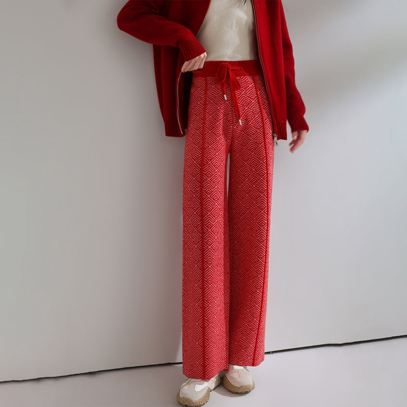 Autumn Winter Women Pants Basic Soft Casual Sashes Trousers Merino Wool Knitwear Stylish Korean Popular Pants