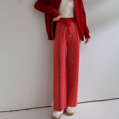 Autumn Winter Women Pants Basic Soft Casual Sashes Trousers Merino Wool Knitwear Stylish Korean Popular Pants