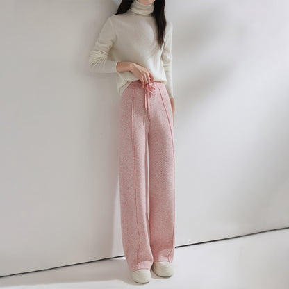 Autumn Winter Women Pants Basic Soft Casual Sashes Trousers Merino Wool Knitwear Stylish Korean Popular Pants