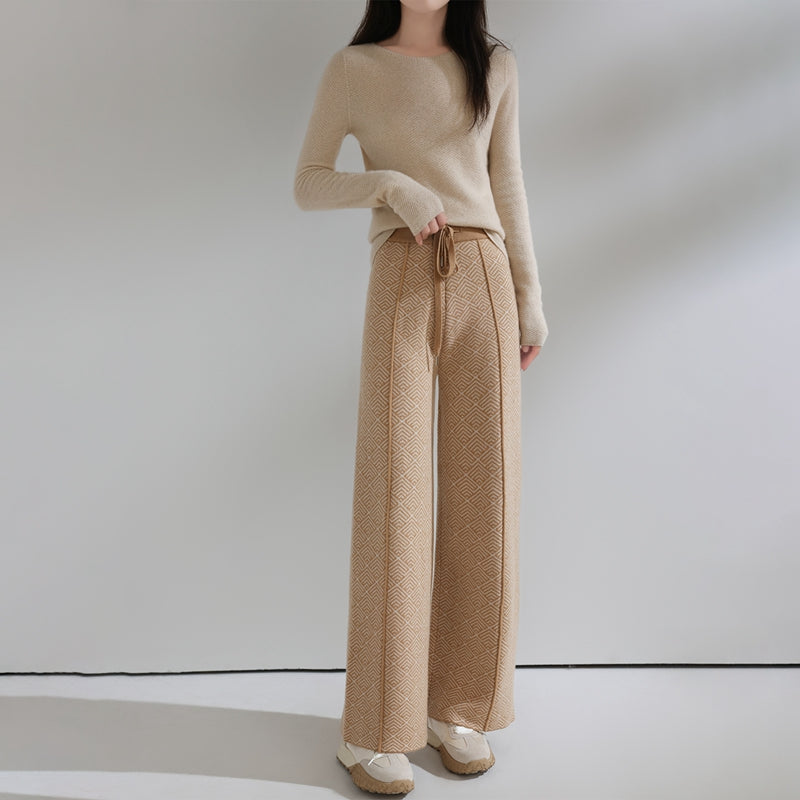 Autumn Winter Women Pants Basic Soft Casual Sashes Trousers Merino Wool Knitwear Stylish Korean Popular Pants