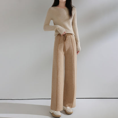Autumn Winter Women Pants Basic Soft Casual Sashes Trousers Merino Wool Knitwear Stylish Korean Popular Pants