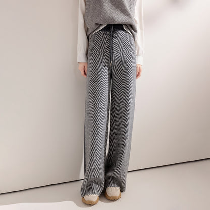 Wool Autumn Winter Women Pants Basic Soft Casual Sashes Trousers Korean Popular Pants Comfortable Chic