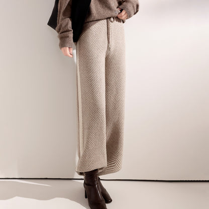 Wool Autumn Winter Women Pants Basic Soft Casual Sashes Trousers Korean Popular Pants Comfortable Chic
