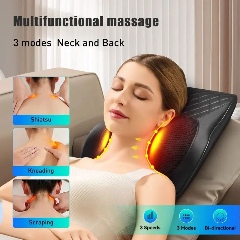 3Speed Vibration Heating Neck Pillow Massager For Shoulder Neck Back Relief 3