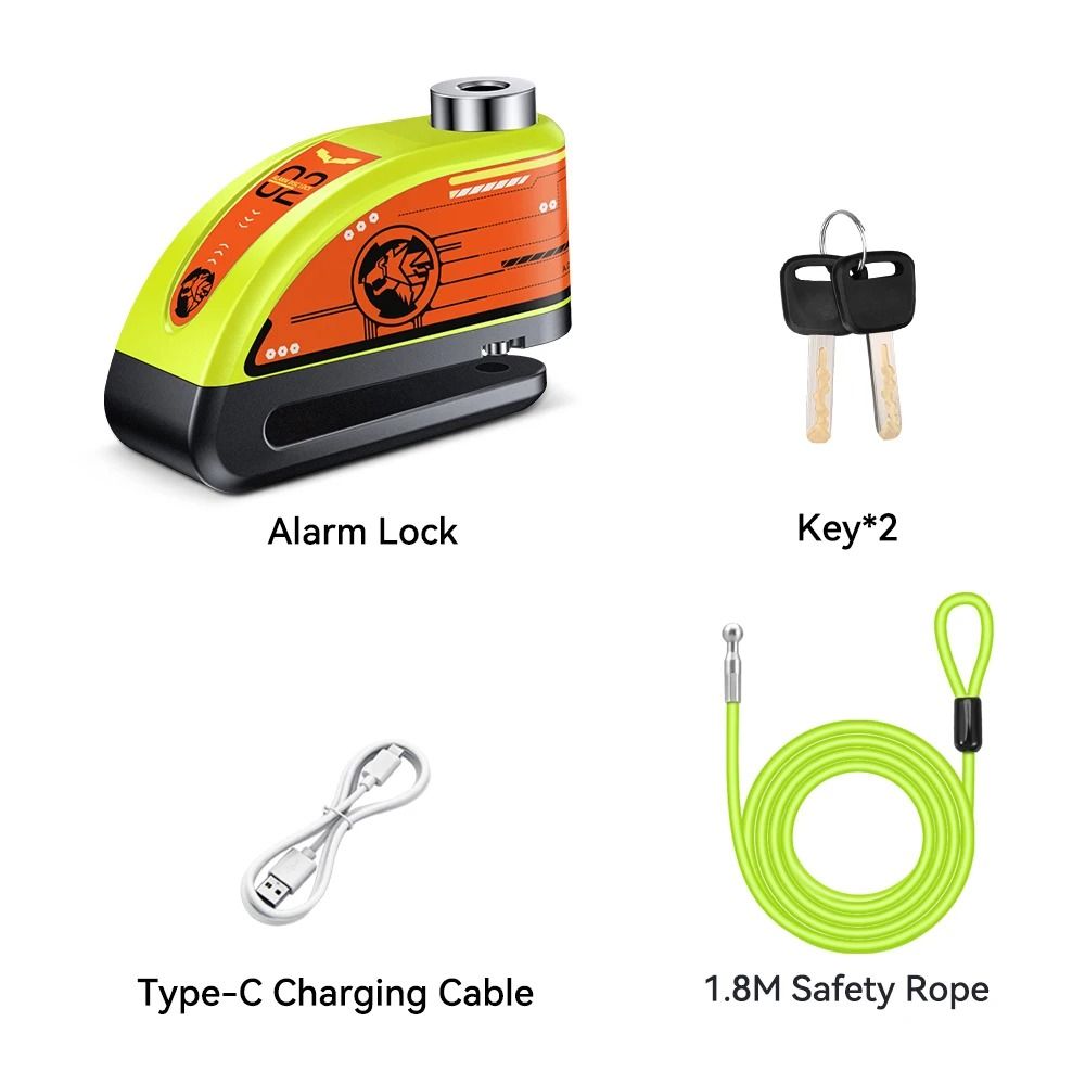 Alarm Disc Padlock Waterproof 120 DB Motorbike Wheel Lock 16