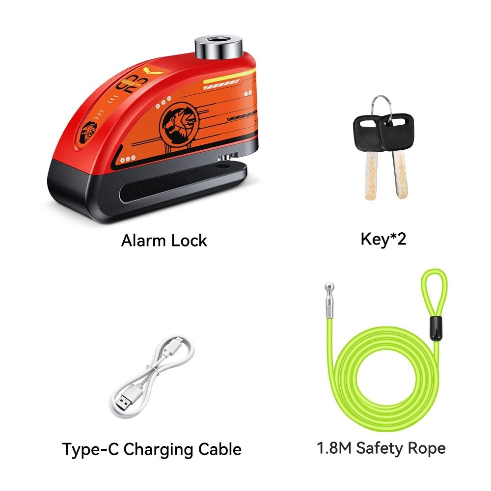 Alarm Disc Padlock Waterproof 120 DB Motorbike Wheel Lock 18