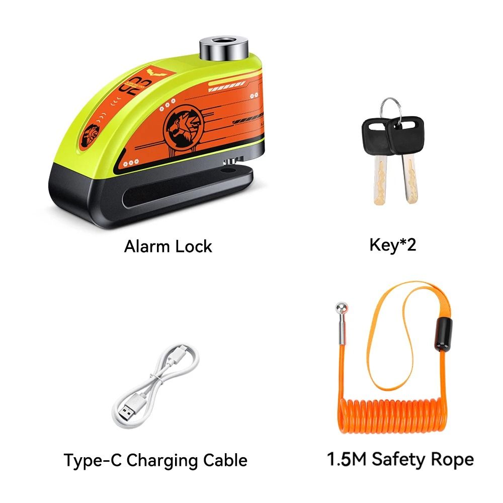 Alarm Disc Padlock Waterproof 120 DB Motorbike Wheel Lock 8
