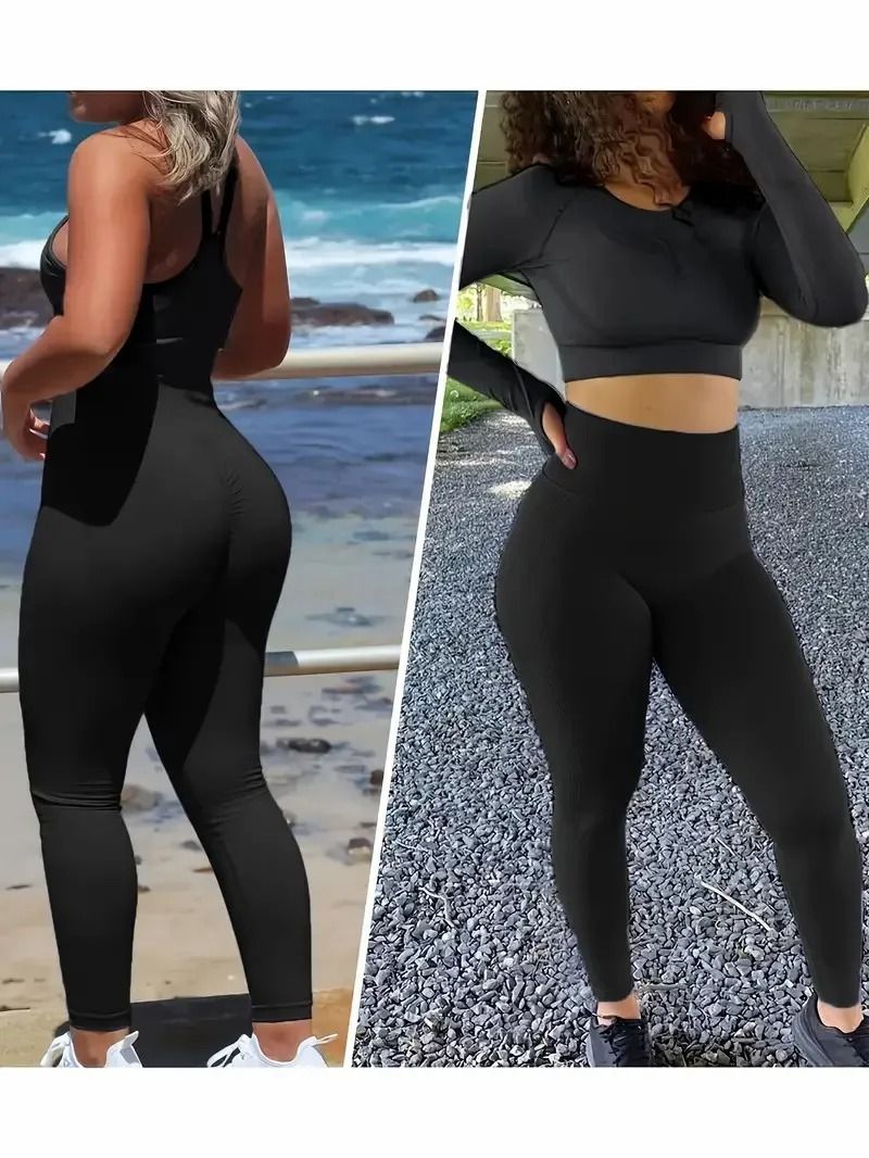 Solid Color Seamless High Waist Yoga Leggings Women Workout Pants 2