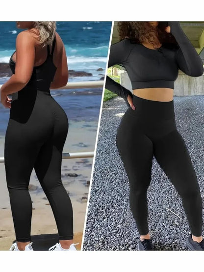 Solid Color Seamless High Waist Yoga Leggings Women Workout Pants 2