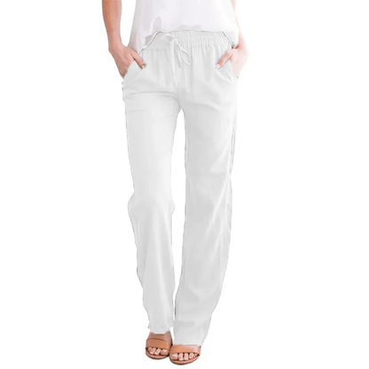 Women Cotton Linen Drawstring Pants Loose Straight Leg Trousers
