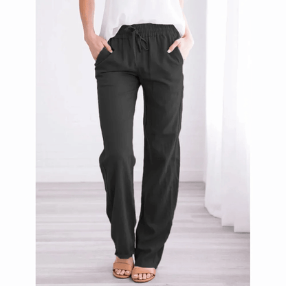 Women Cotton Linen Drawstring Pants Loose Straight Leg Trousers 2