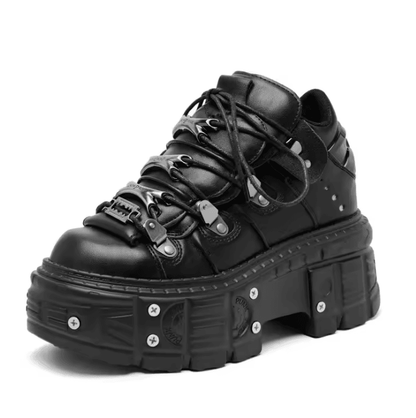 Punk Style Platform Ankle Boots with Metal Decor and Lace Up Design