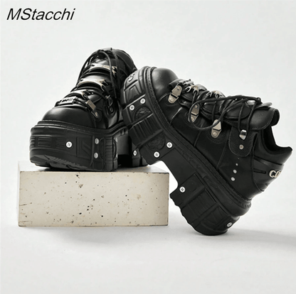 Punk Style Platform Ankle Boots With Metal Decor And Lace Up Design 3