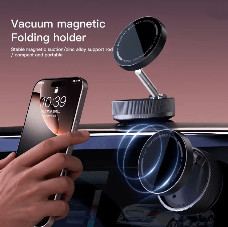 Vacuum Suction Magnetic Phone Holder With 360 Rotation And Foldable Design 1
