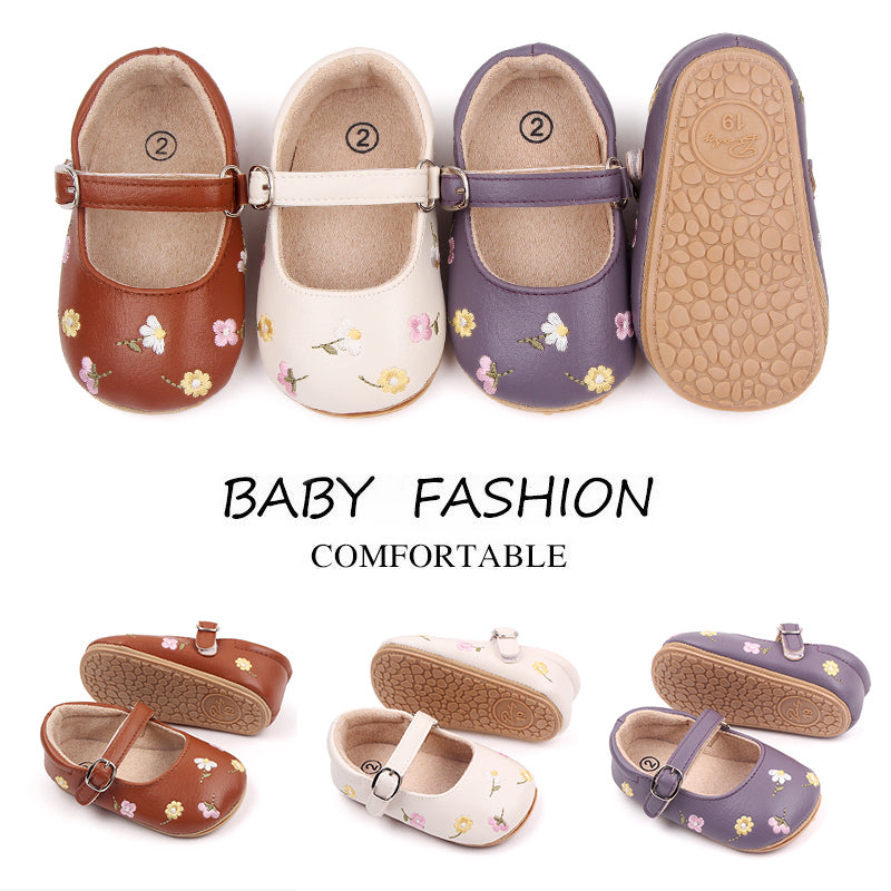 Cute Embroidery Flower Baby Summer Sandal Mary Jane Style, Comfortable Toddler Girl Sandals for Everyday Wear