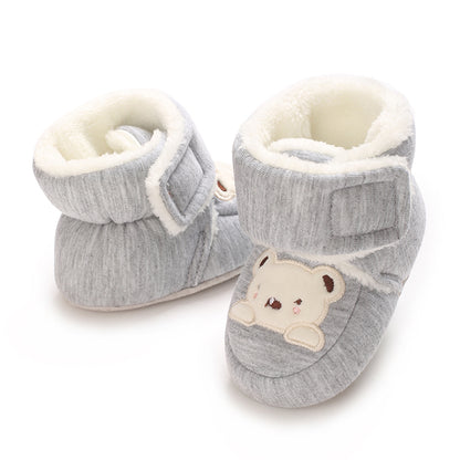 Solid Color Snow Boots Soft Cloth Sole Walking Shoes for 0-1 Year Old Babyboys Girls Casual Fashion Autumn Winter