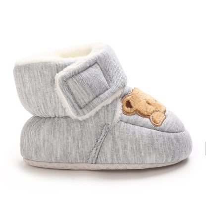 Solid Color Snow Boots Soft Cloth Sole Walking Shoes for 0-1 Year Old Babyboys Girls Casual Fashion Autumn Winter