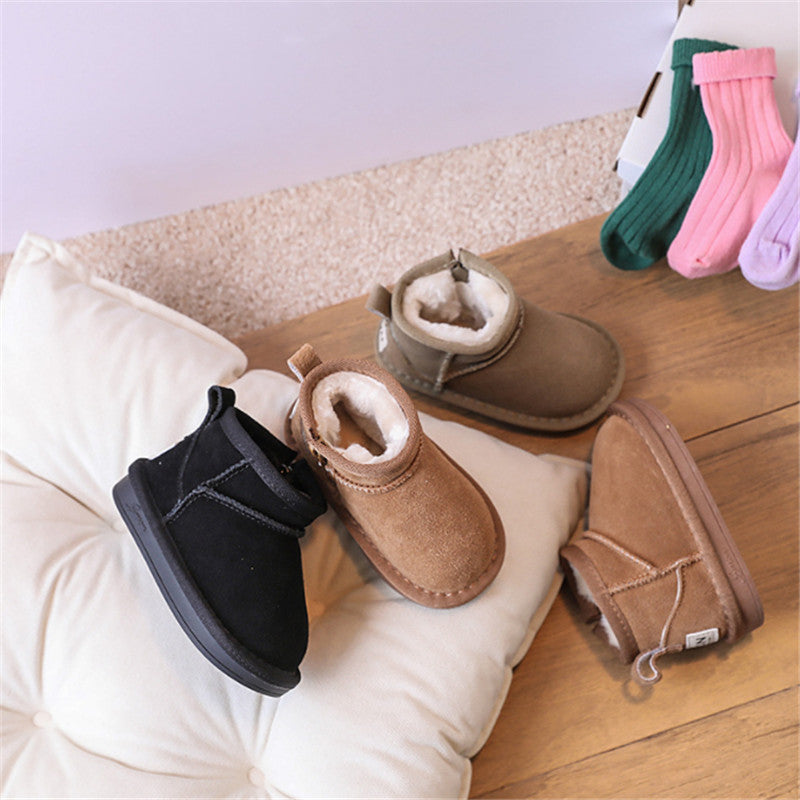 New Winter Baby Snow Boots leather Warm Plush Little Boys Shoes Non slip Fashion Todd Girls Boots Cozy Winter Protection