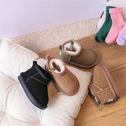 New Winter Baby Snow Boots leather Warm Plush Little Boys Shoes Non slip Fashion Todd Girls Boots Cozy Winter Protection