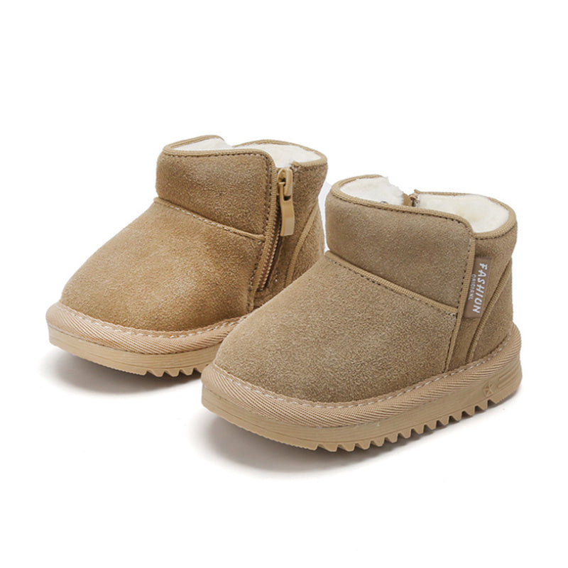 New Winter Baby Snow Boots Leather Warm Plush Infant Shoes Zip Side Soft Sole Fashion Toddler Boys Girls Cold Boots