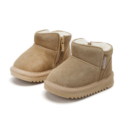 New Winter Baby Snow Boots Leather Warm Plush Infant Shoes Zip Side Soft Sole Fashion Toddler Boys Girls Cold Boots