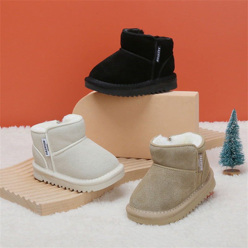 New Winter Baby Snow Boots Leather Warm Plush Infant Shoes Zip Side Soft Sole Fashion Toddler Boys Girls Cold Boots