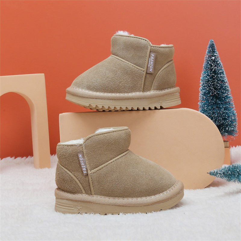 New Winter Baby Snow Boots Leather Warm Plush Infant Shoes Zip Side Soft Sole Fashion Toddler Boys Girls Cold Boots