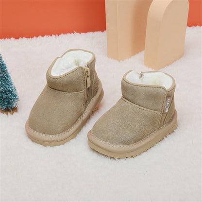 New Winter Baby Snow Boots Leather Warm Plush Infant Shoes Zip Side Soft Sole Fashion Toddler Boys Girls Cold Boots