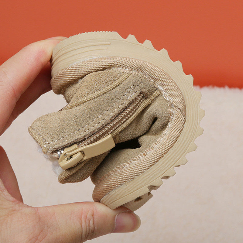 New Winter Baby Snow Boots Leather Warm Plush Infant Shoes Zip Side Soft Sole Fashion Toddler Boys Girls Cold Boots